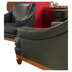 Elegant Pair of Neoclassical Leather Armchairs by Jacques Quinet, France 1948.