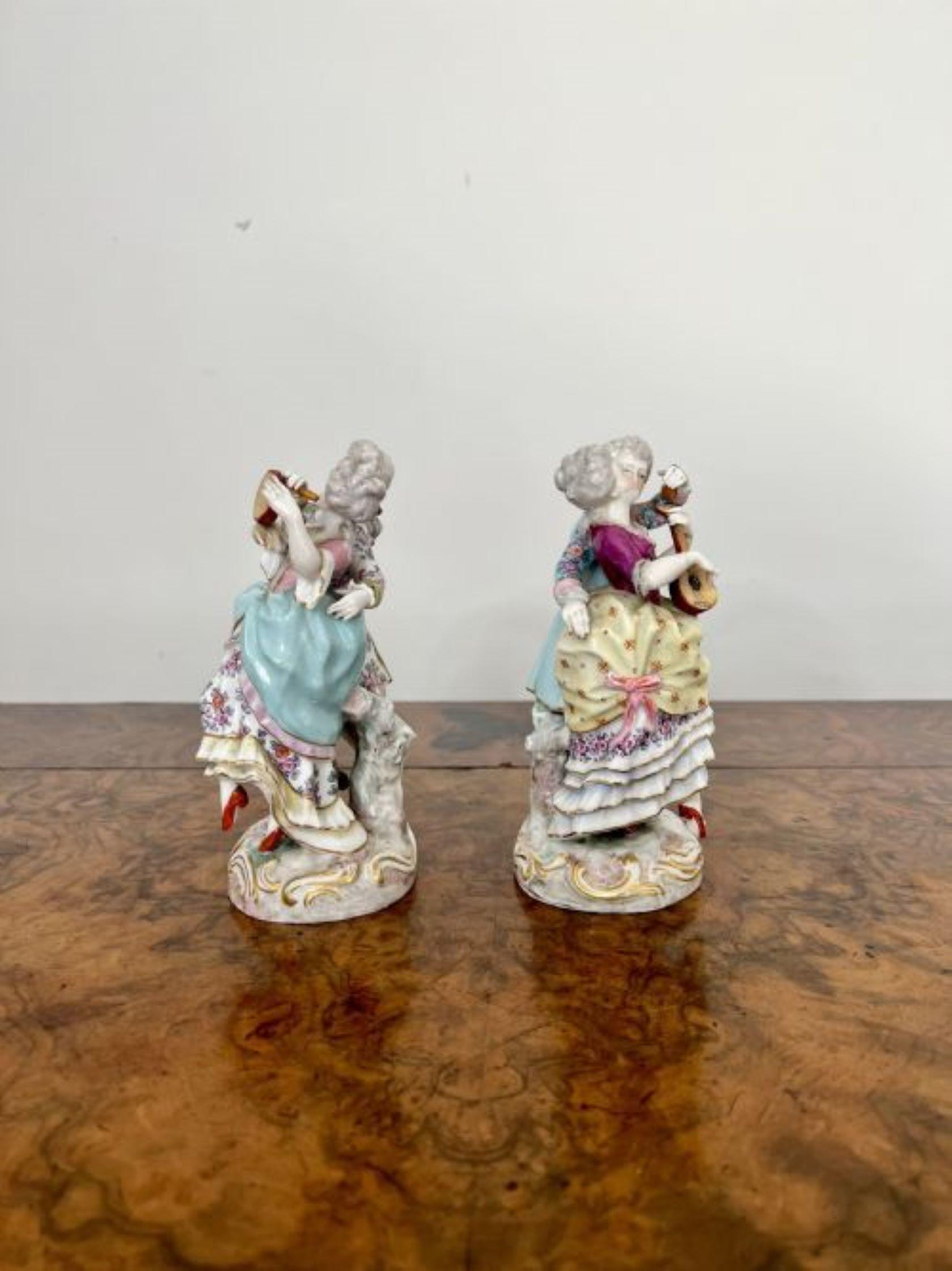 Porcelain Elegant pair of quality antique 19th century porcelain Meissen figurines  For Sale