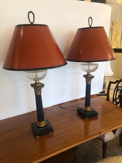 Elegant Pair of Regency Style Ebonized Gilded Table Lamps