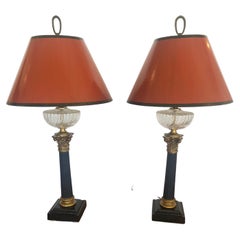 Vintage Elegant Pair of Regency Style Ebonized Gilded Table Lamps
