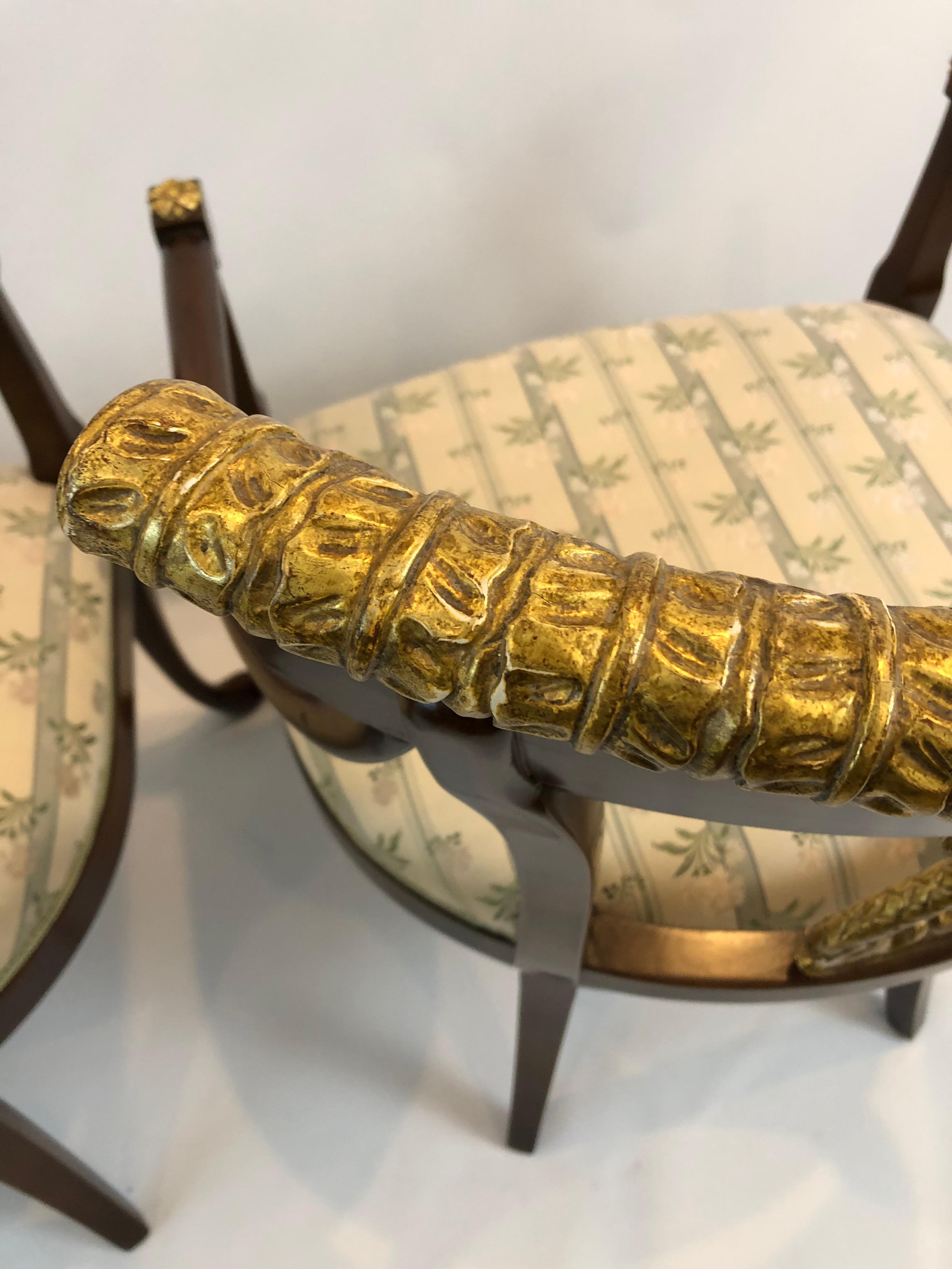 Elegant Pair of Regency Style Nancy Corzine Carved Wood & Gilded Armchairs 7