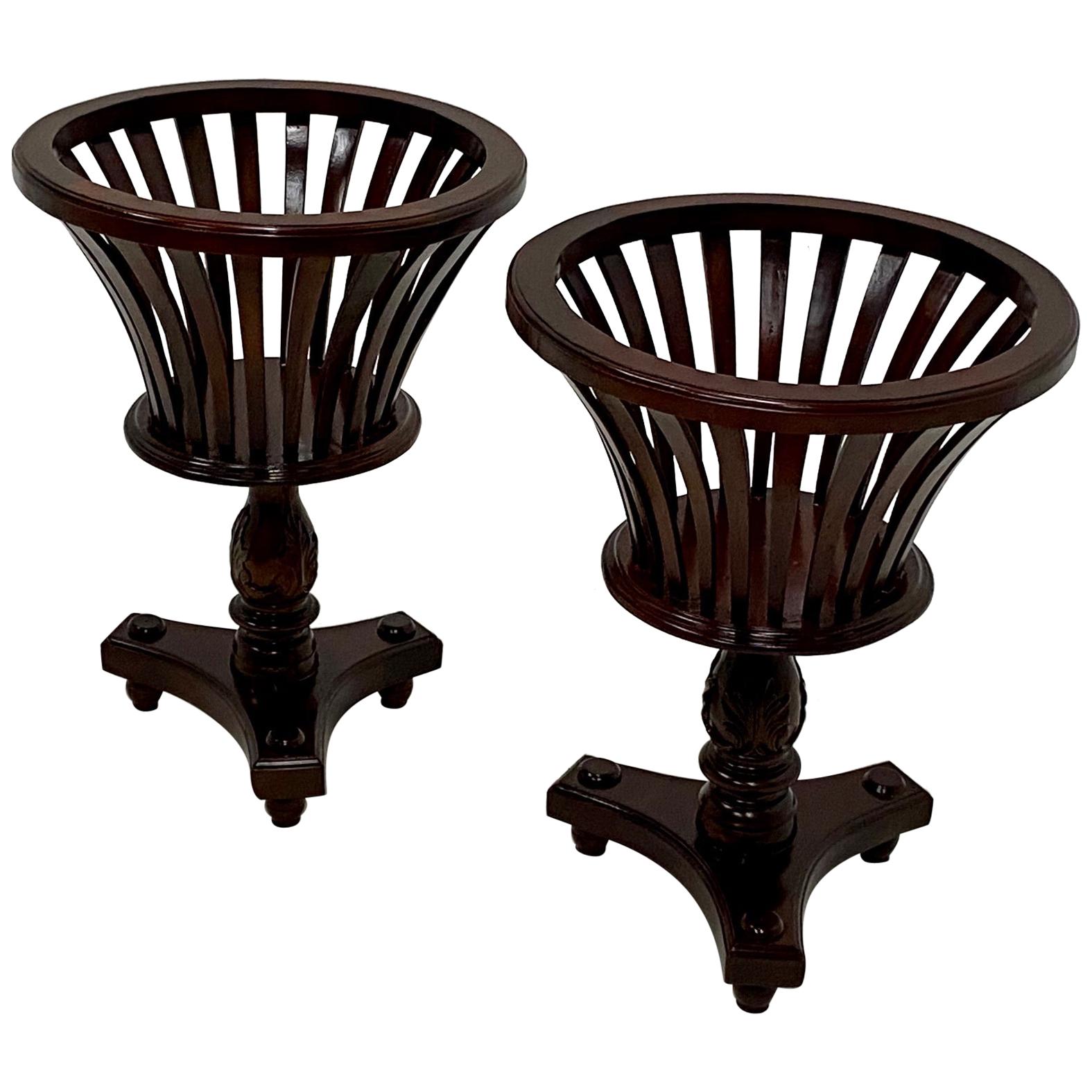 Elegant Pair of Regency Style Pierced Carved Mahogany Plant Stands