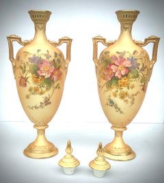 Elegant Pair of Royal Worcester Blush Ivory Vases