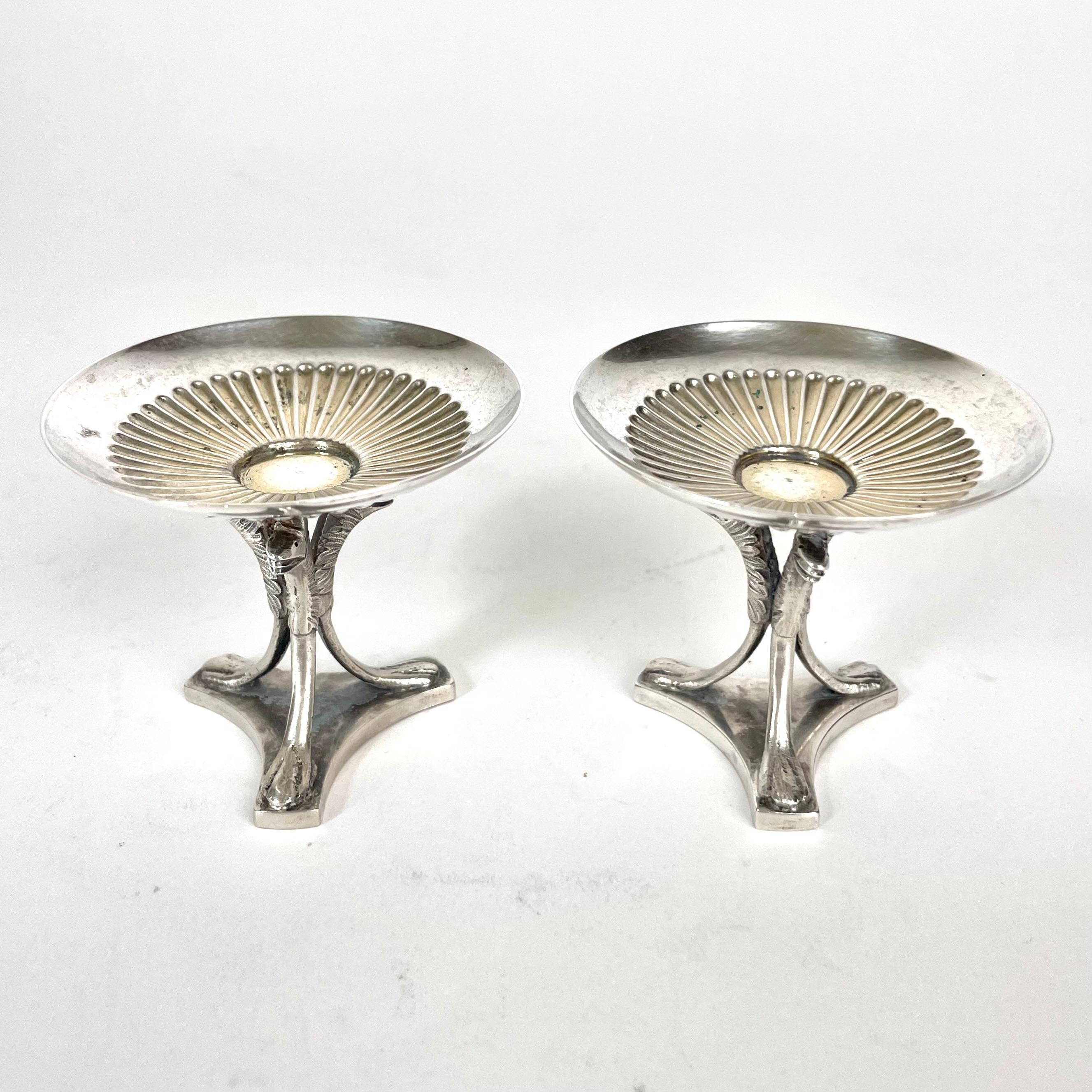 Swedish Elegant pair of Salt Cellars in Silver from GAB. Empire style in 1909 For Sale