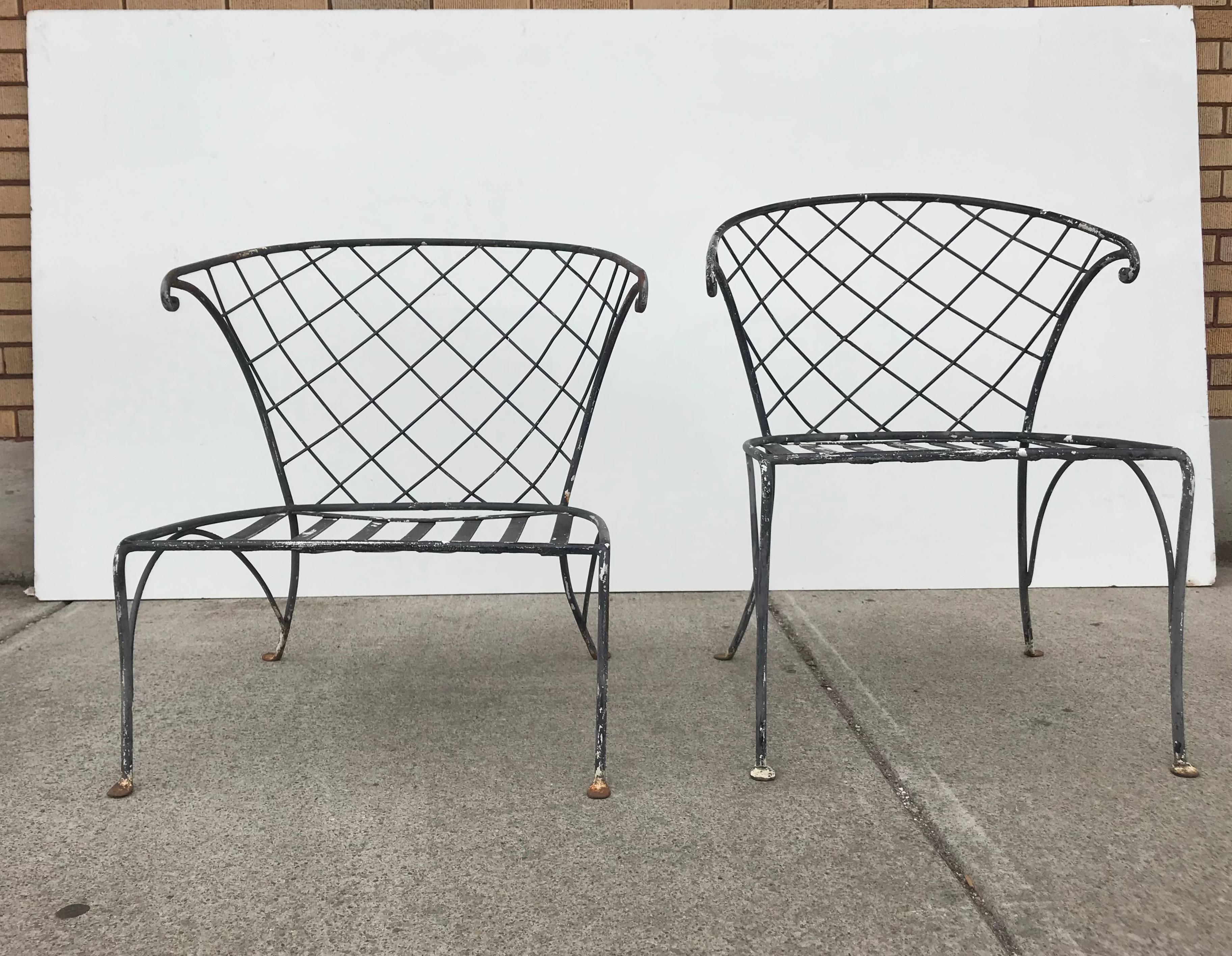 Elegant pair of Salterini wrought iron outdoor Patio garden chairs. Stunning design, exceptional quality.