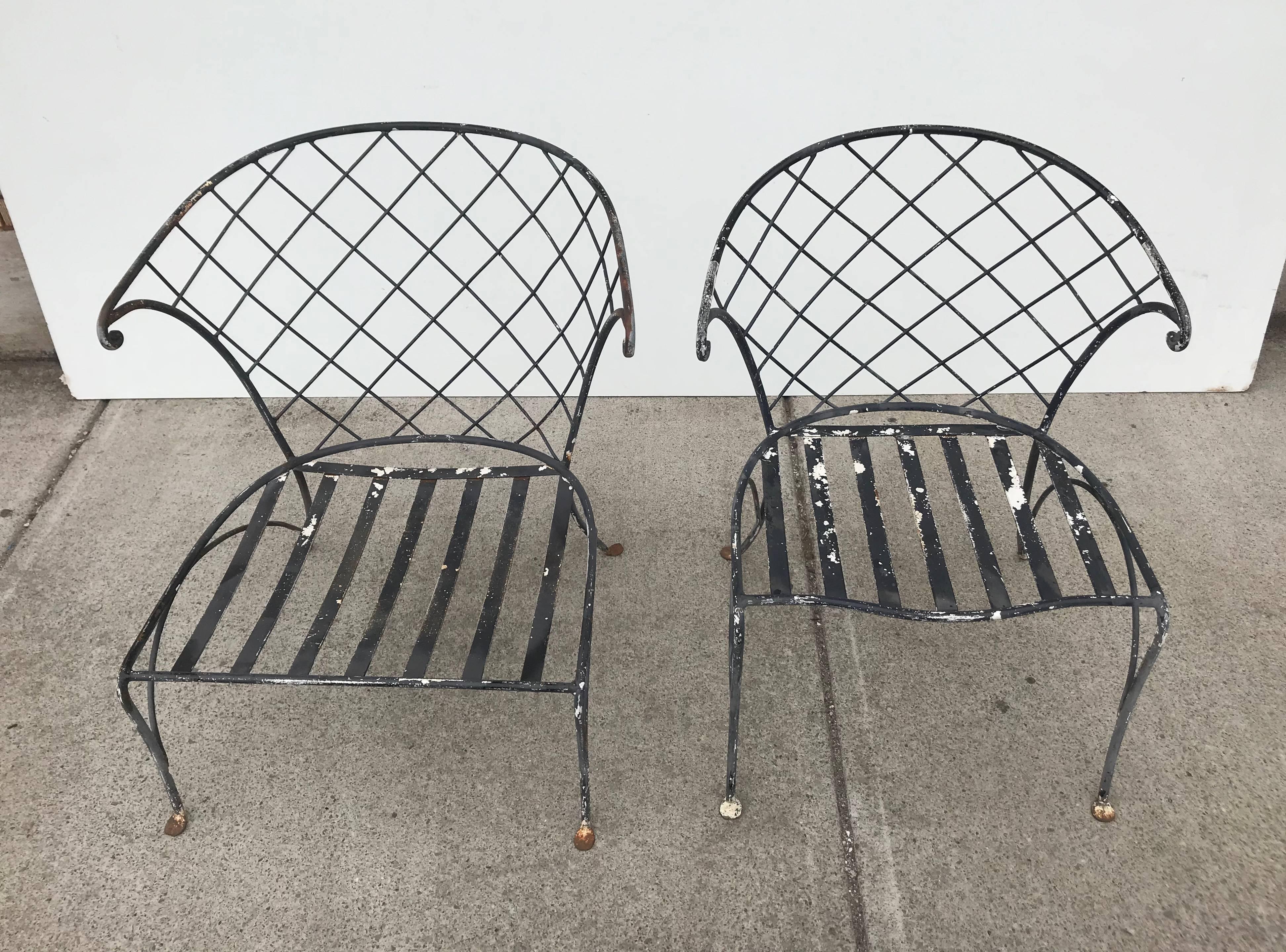 American Elegant Pair of Salterini Wrought Iron Outdoor Patio Garden Chairs