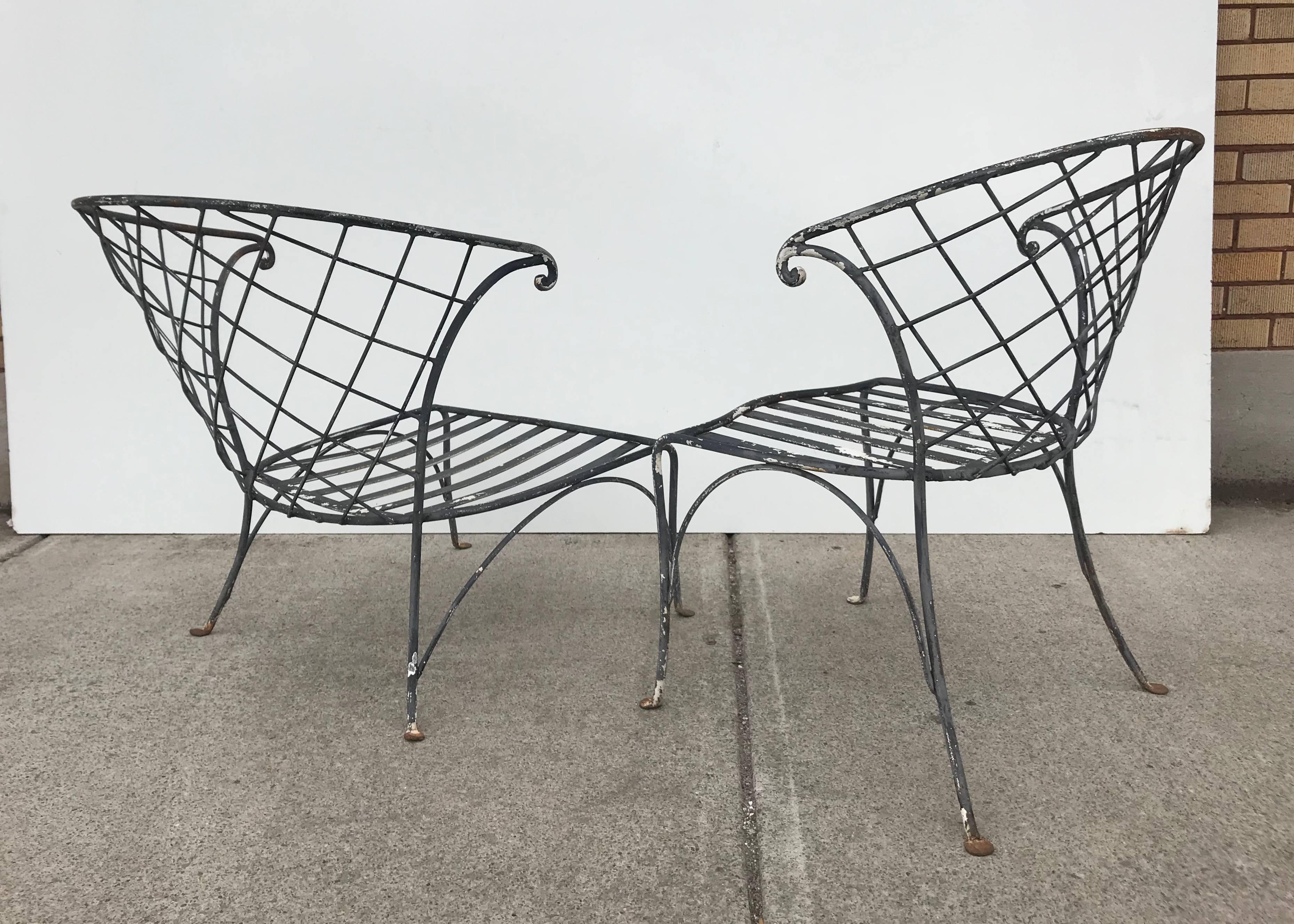 Elegant Pair of Salterini Wrought Iron Outdoor Patio Garden Chairs 1