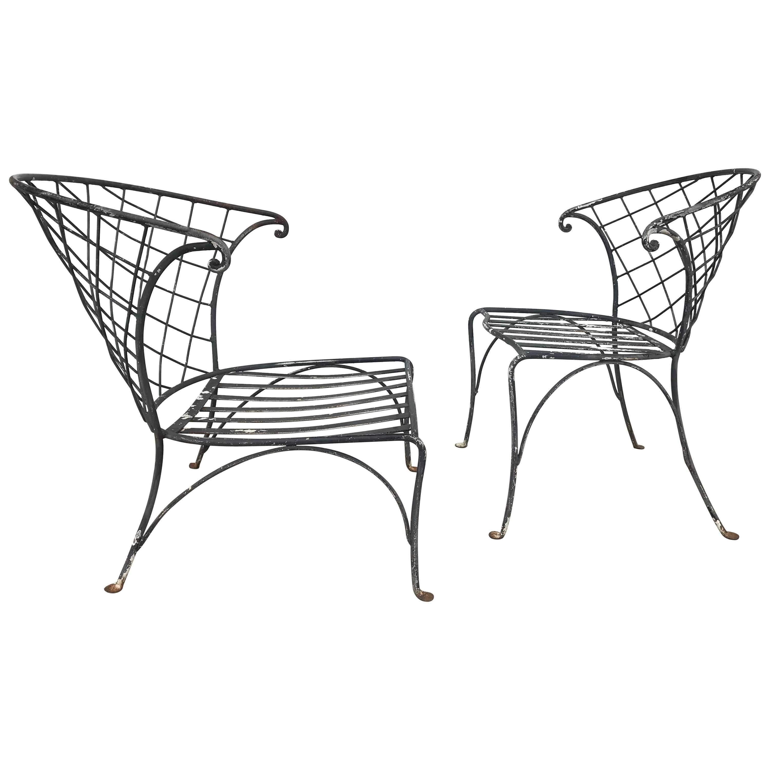 Elegant Pair of Salterini Wrought Iron Outdoor Patio Garden Chairs