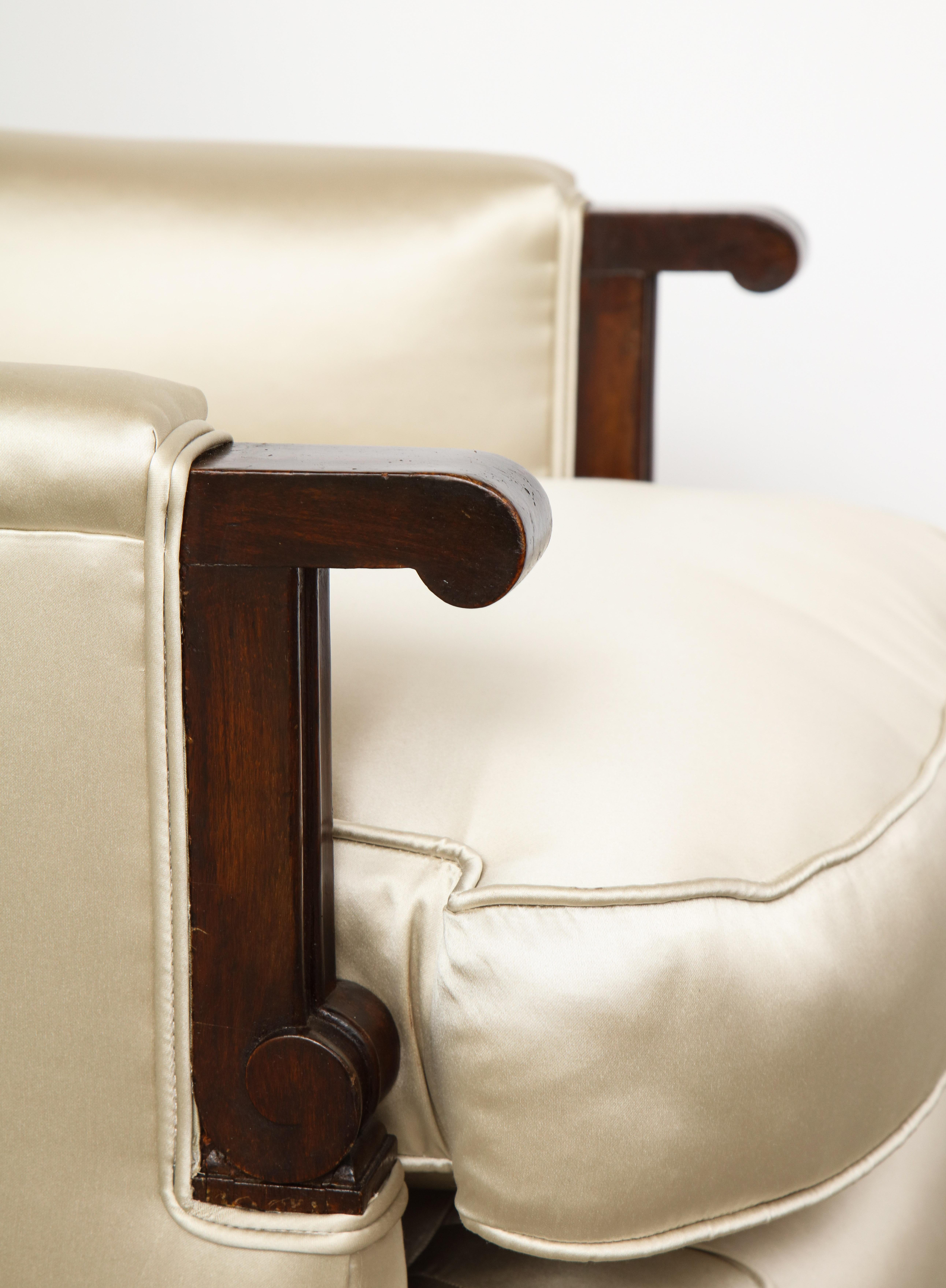 Elegant Pair of Satin and Walnut Armchairs by Jules Leleu 5