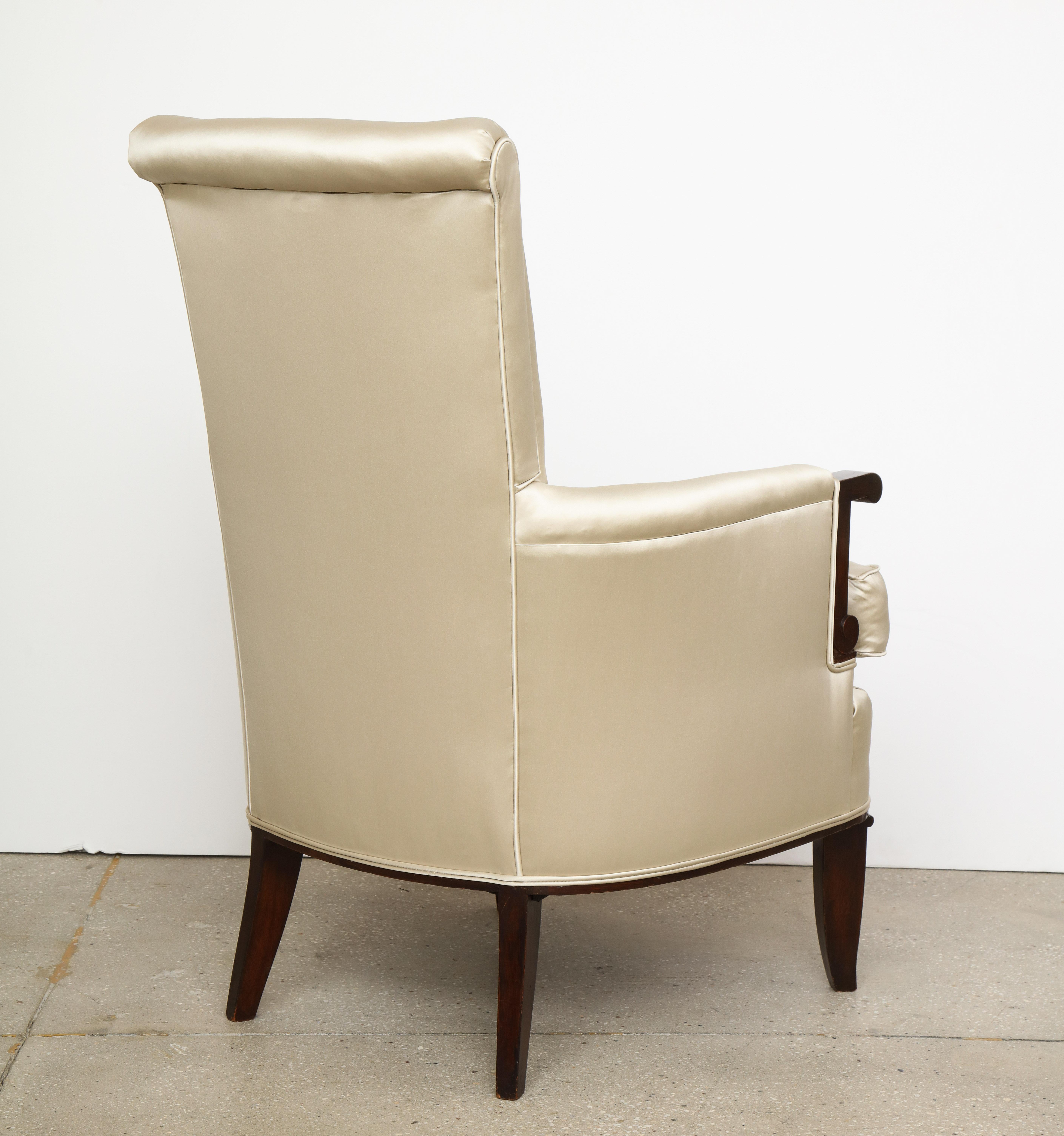 Elegant Pair of Satin and Walnut Armchairs by Jules Leleu 2