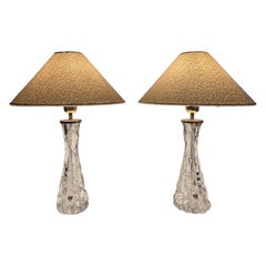 Elegant pair of Scandinavian Modern table lamps with Orrefors glass and brass