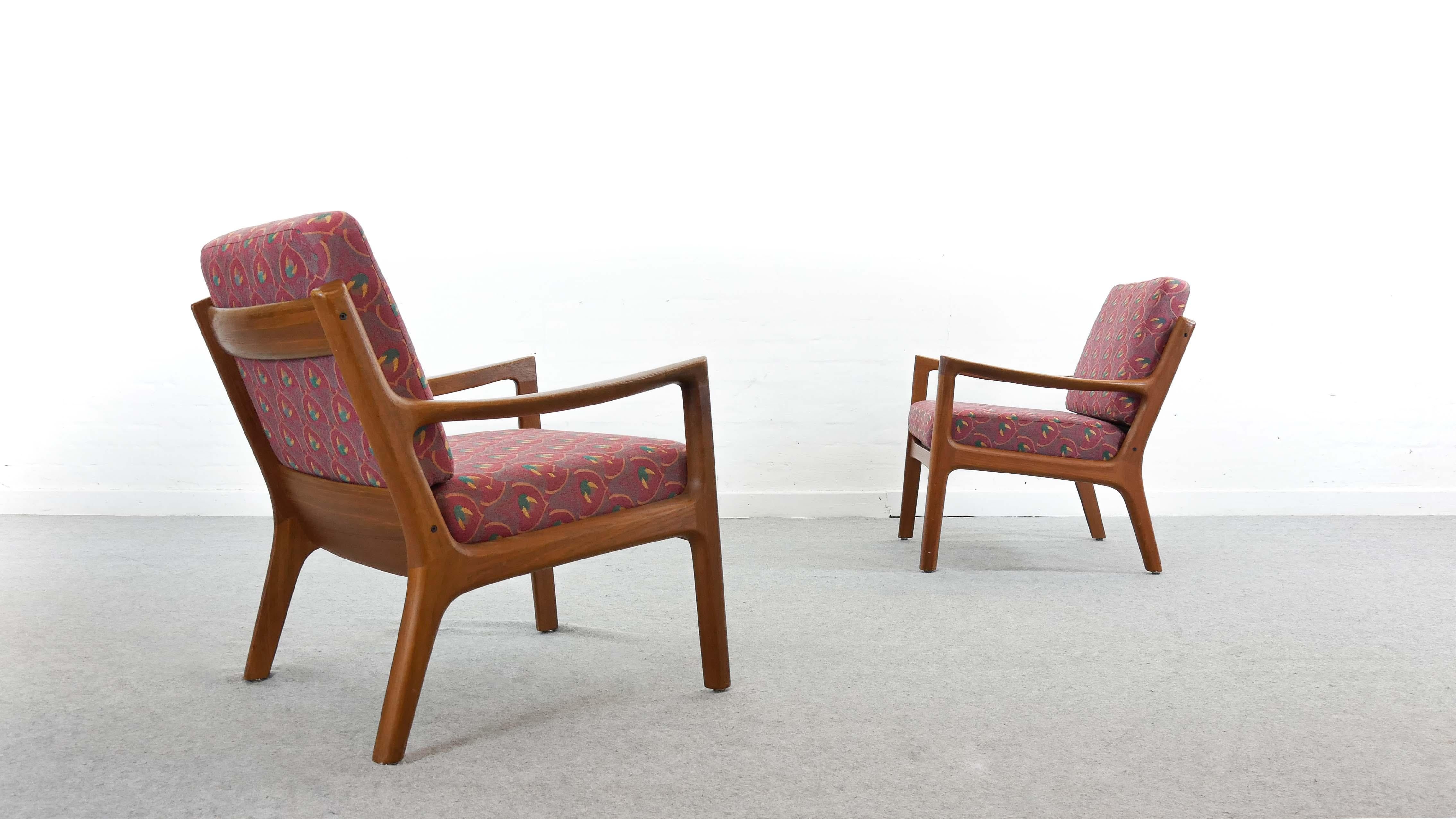 Scandinavian Modern Elegant Pair of Scandinavian Senator Easy Chairs by Ole Wanscher in Teak Denmark For Sale