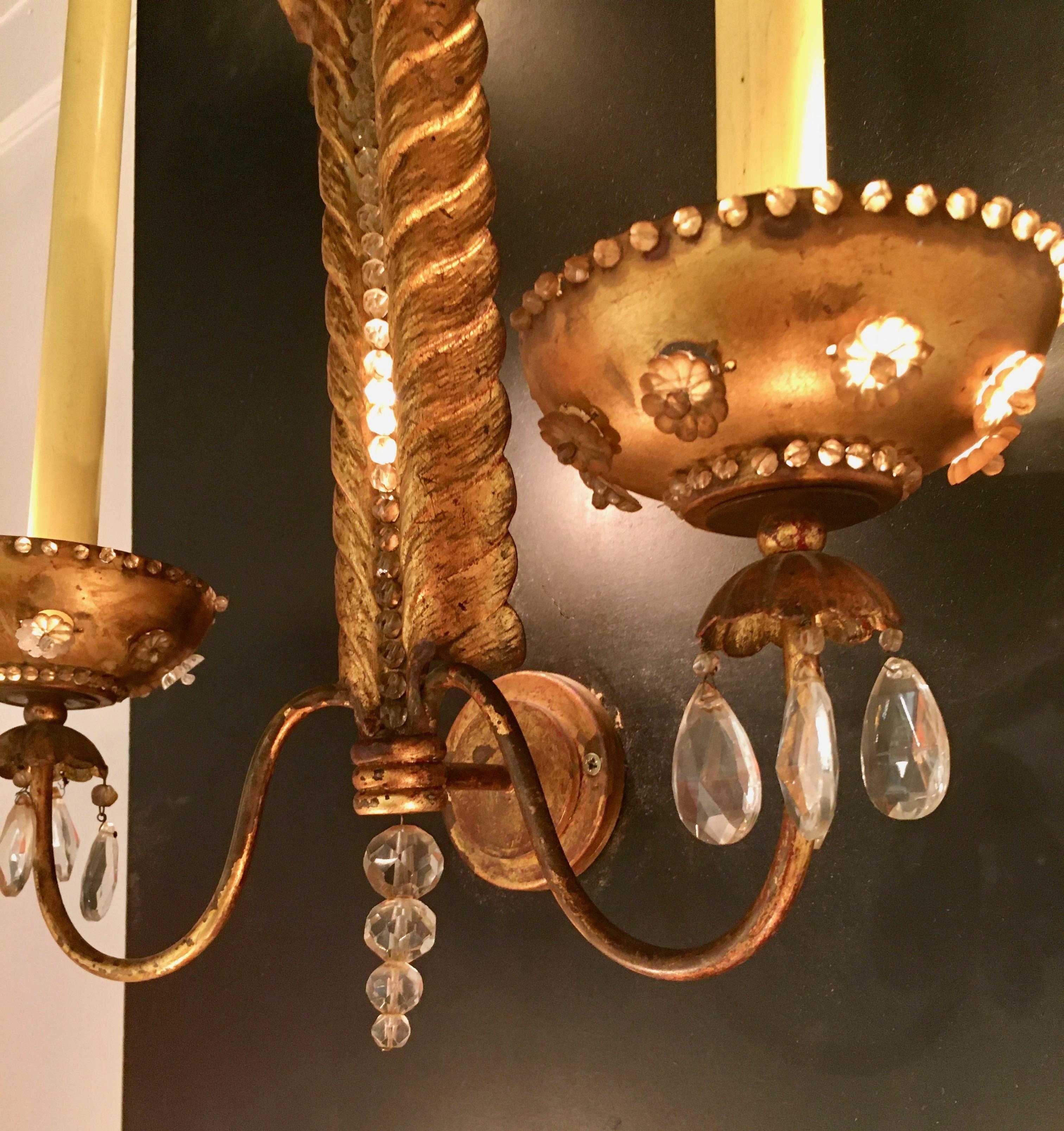 French Elegant Pair of Sconces by Maison Baguès, France, 1950 For Sale