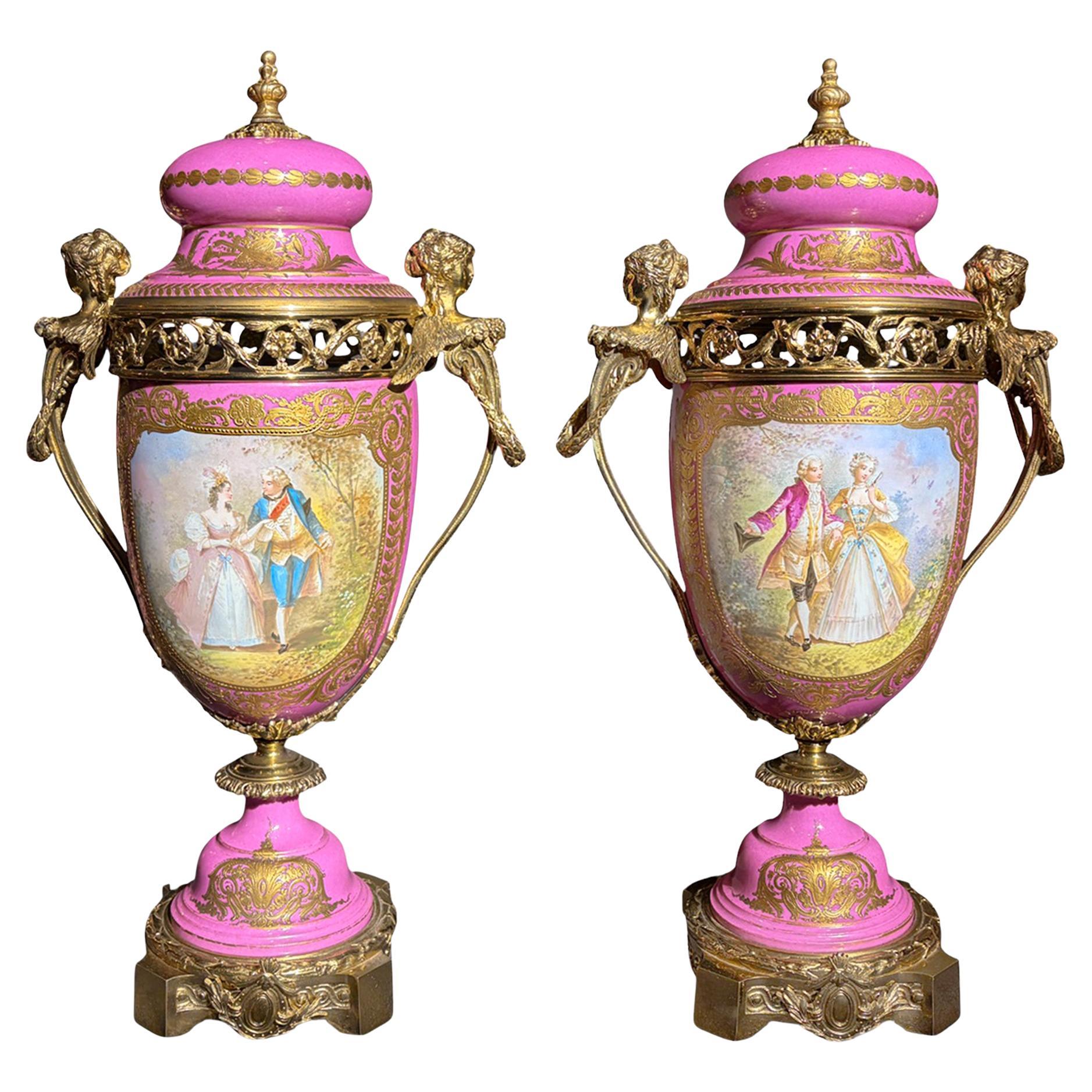 Elegant Pair of Sevres Porcelain Portrait Vases