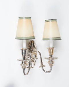 Elegant Pair of Silver Plated Adam Style Sconces