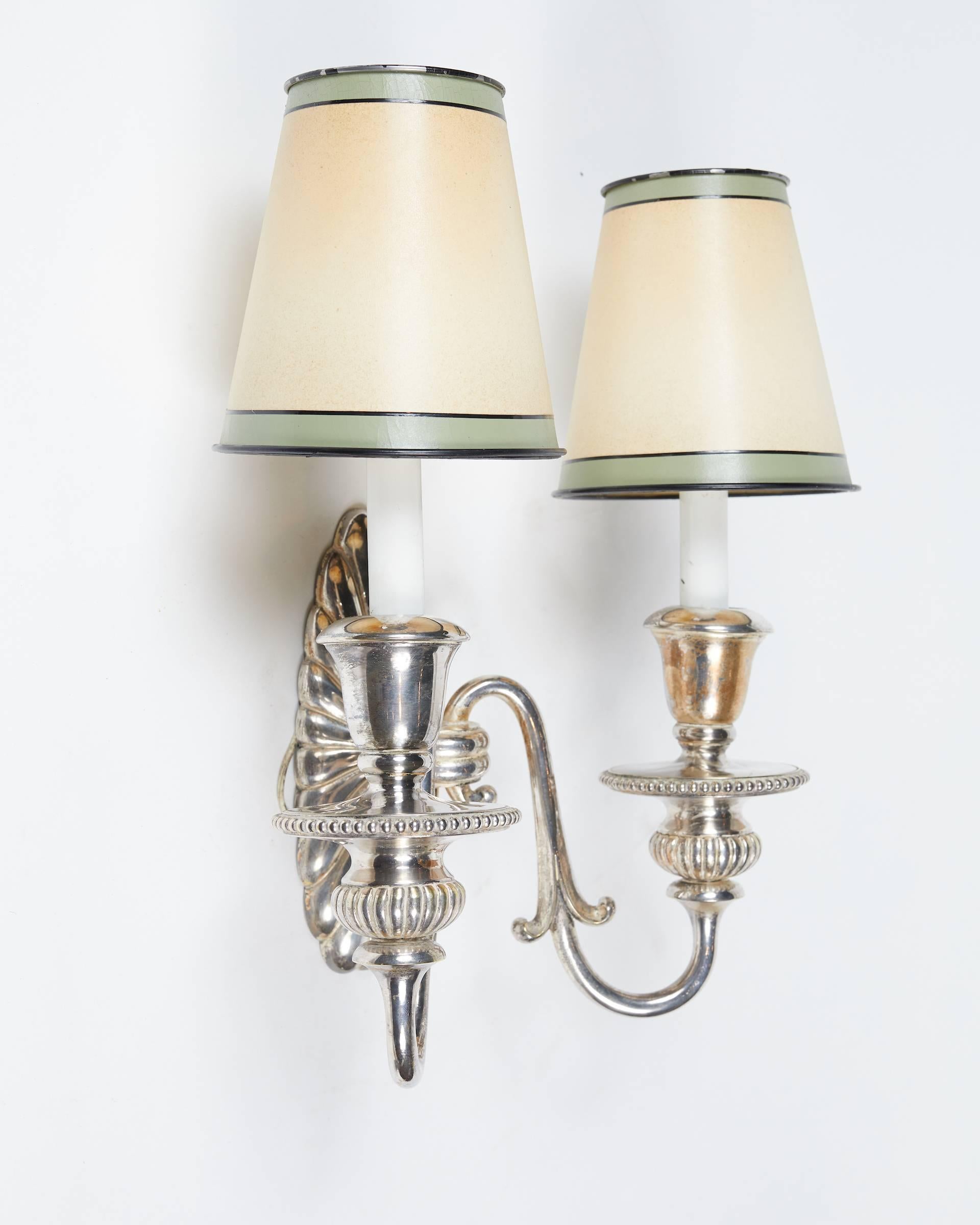 Neoclassical Elegant Pair of Silver Plated Adam Style Sconces For Sale