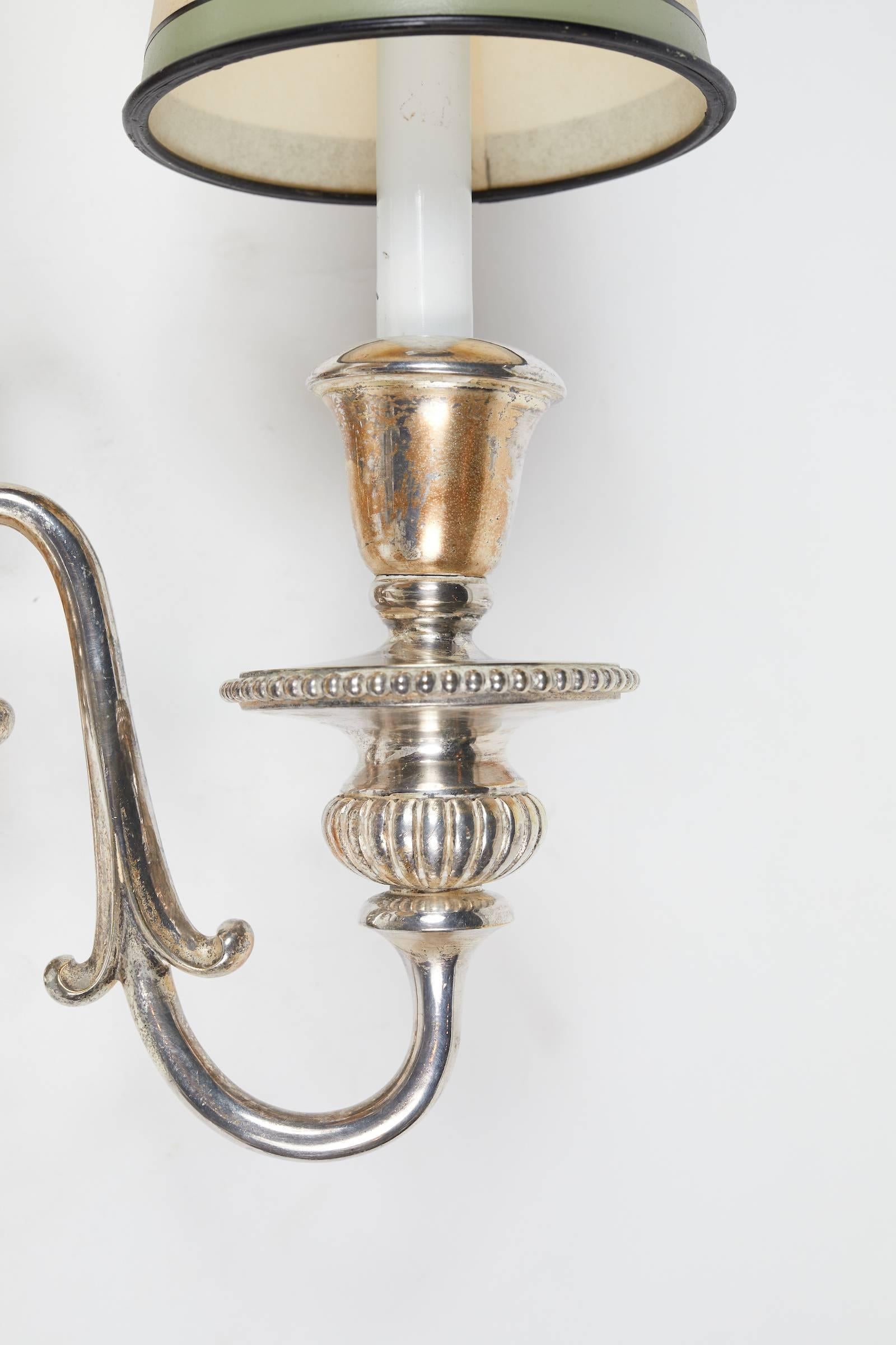English Elegant Pair of Silver Plated Adam Style Sconces For Sale