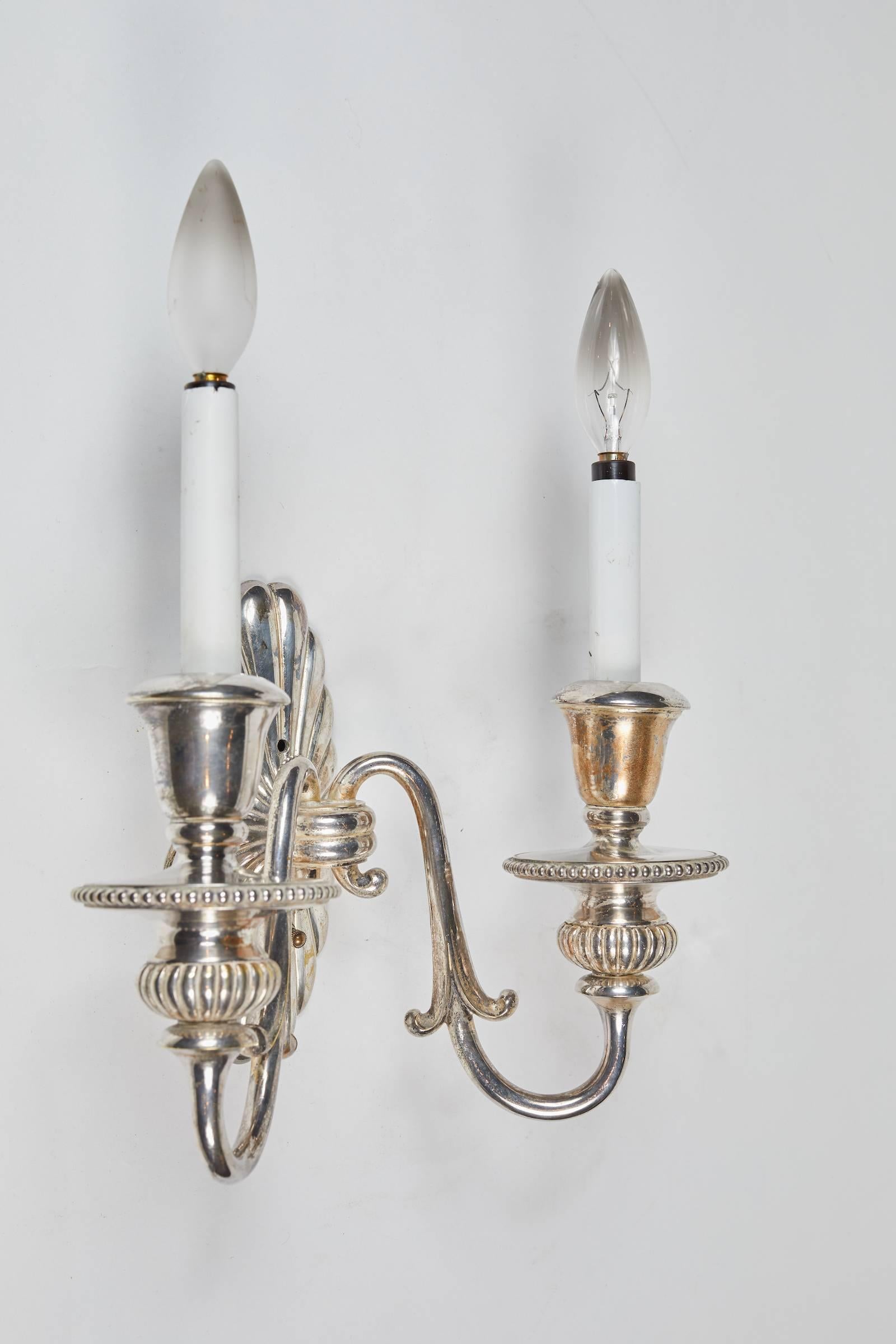 Elegant Pair of Silver Plated Adam Style Sconces For Sale 1