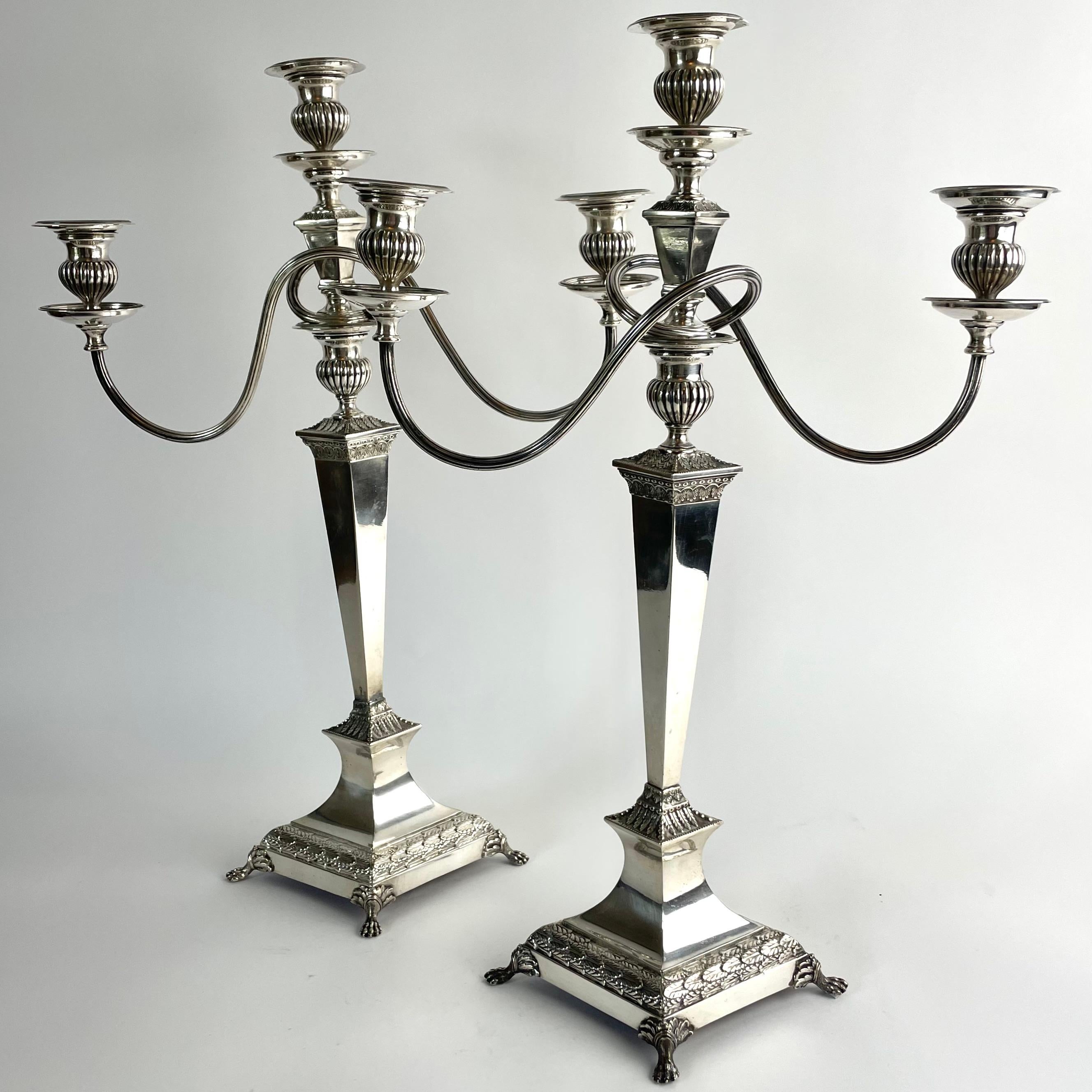 English Elegant Pair of Silver-Plated Candelabra, England c. 1820, Regency For Sale