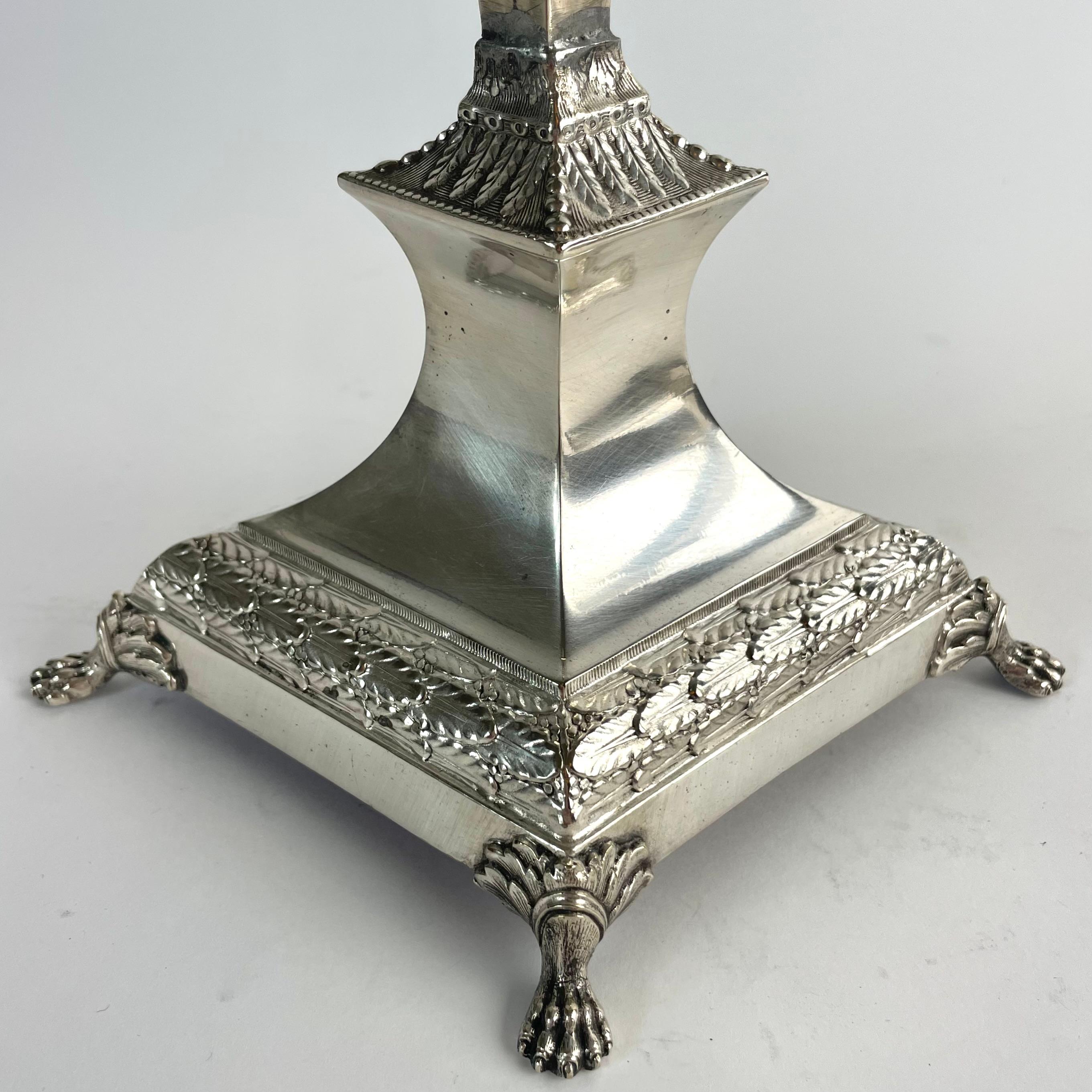 Silver Plate Elegant Pair of Silver-Plated Candelabra, England c. 1820, Regency For Sale
