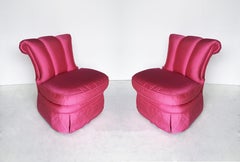 Elegant Pair of Slipper Chairs in Pink Silk