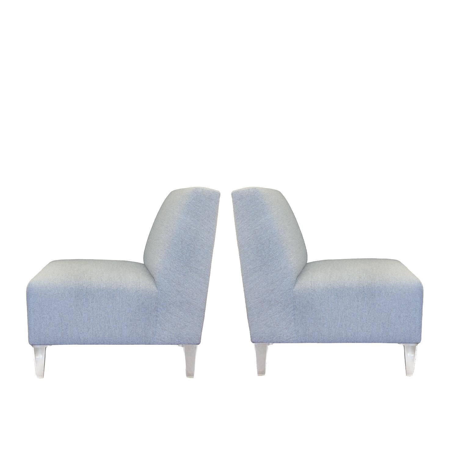 Modern Elegant Pair of Slipper Chairs with Lucite Legs For Sale
