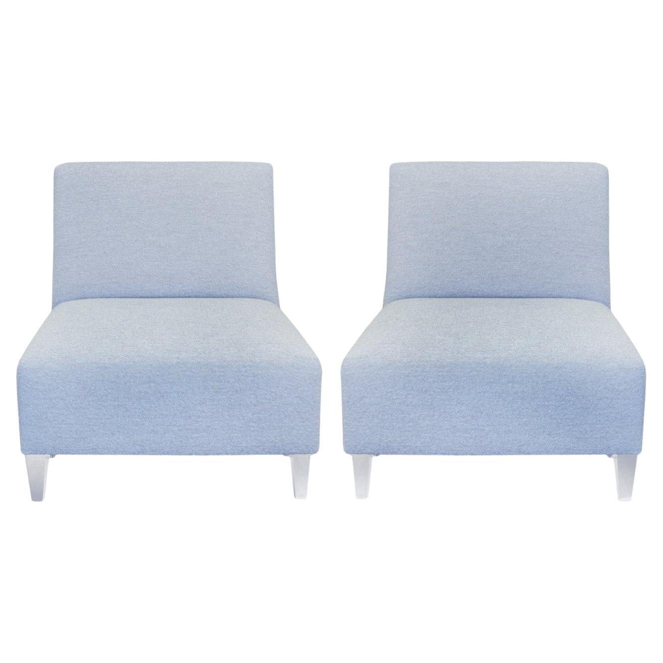Elegant Pair of Slipper Chairs with Lucite Legs