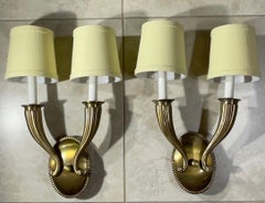Elegant Pair of Solid Brass Wall Sconces, Vintage Hollywood Regency Style