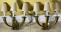 Elegant Pair of Solid Brass Wall Sconces, Vintage Hollywood Regency Style