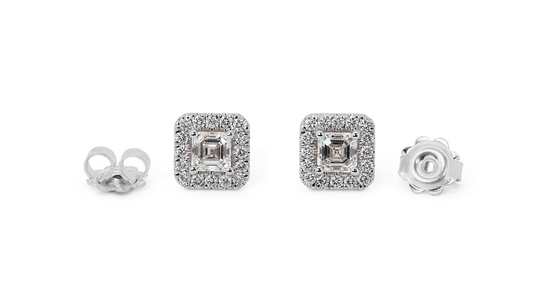 Elegant pair of Stud Earrings with 1.88 total Natural Diamond For Sale 5
