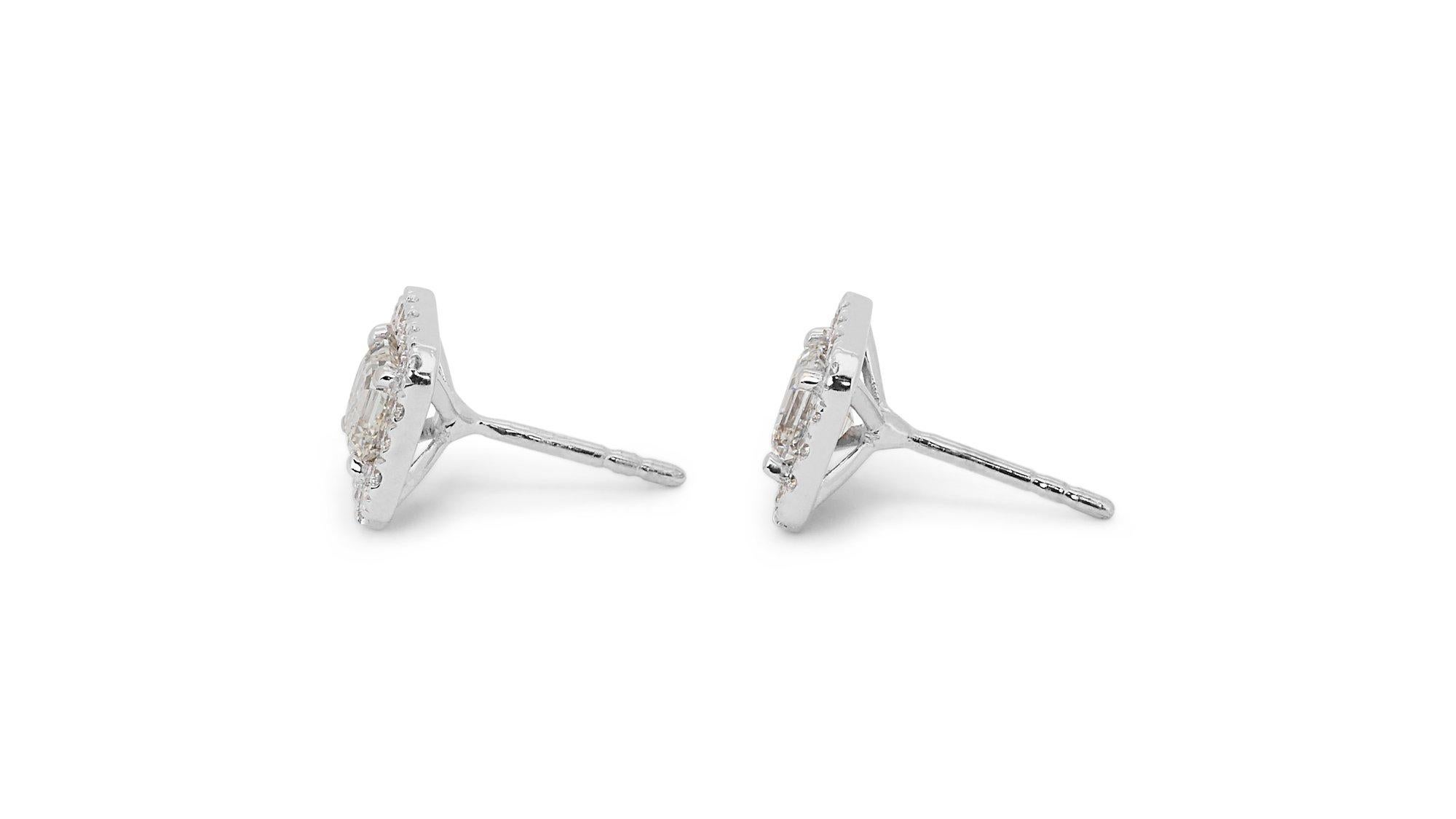 Elegant pair of Stud Earrings with 1.88 total Natural Diamond For Sale 2