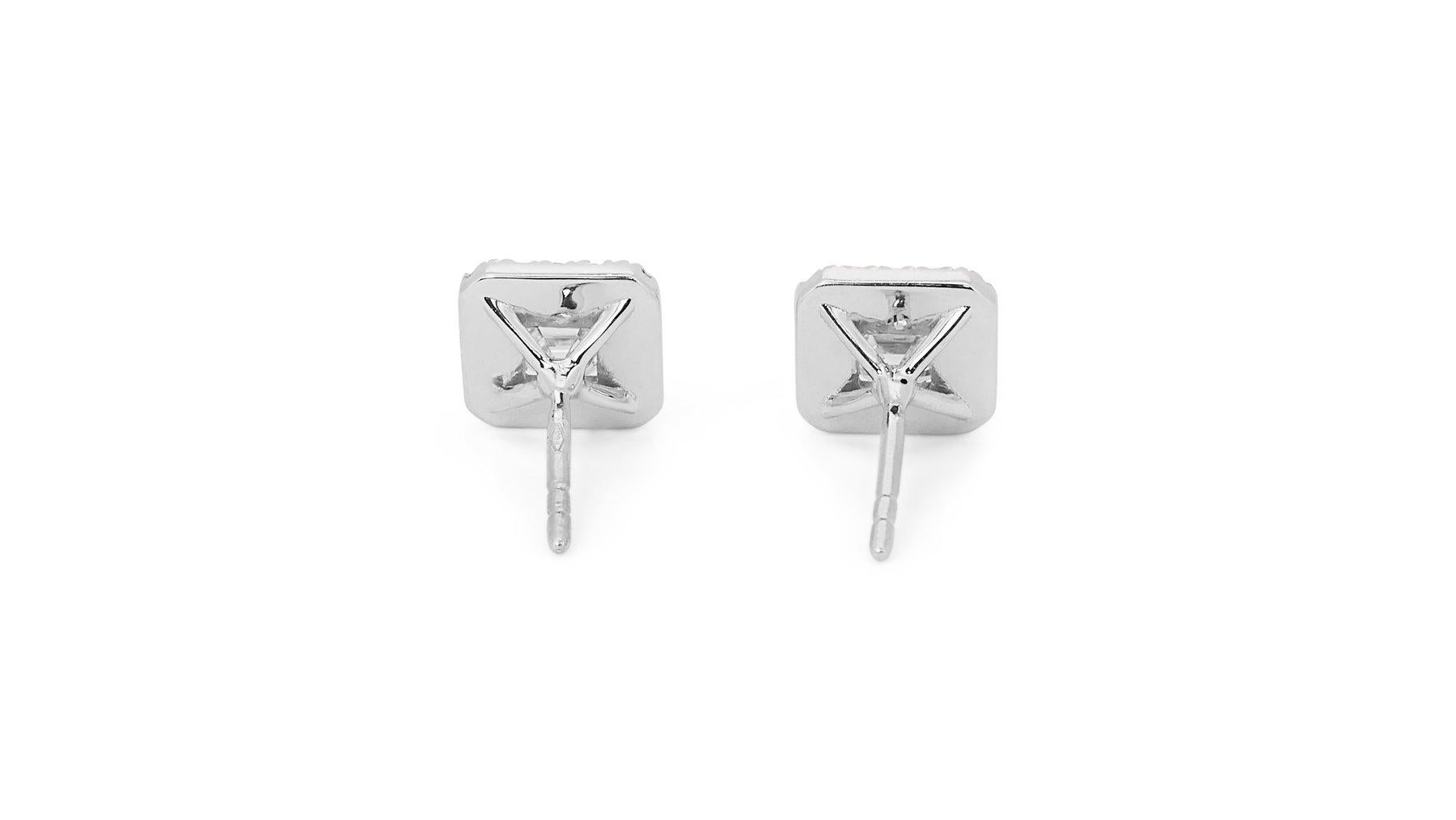 Elegant pair of Stud Earrings with 1.88 total Natural Diamond For Sale 4