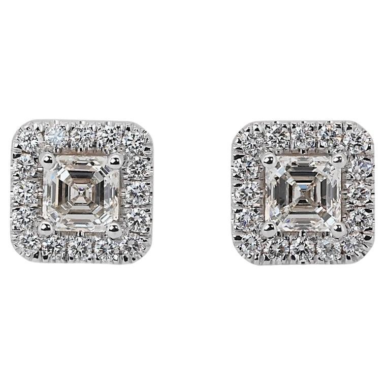 Elegant pair of Stud Earrings with 1.88 total Natural Diamond For Sale