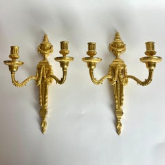 Eleganza della coppia di appliques svedesi in bronzo dorato a fuoco, anni 1780