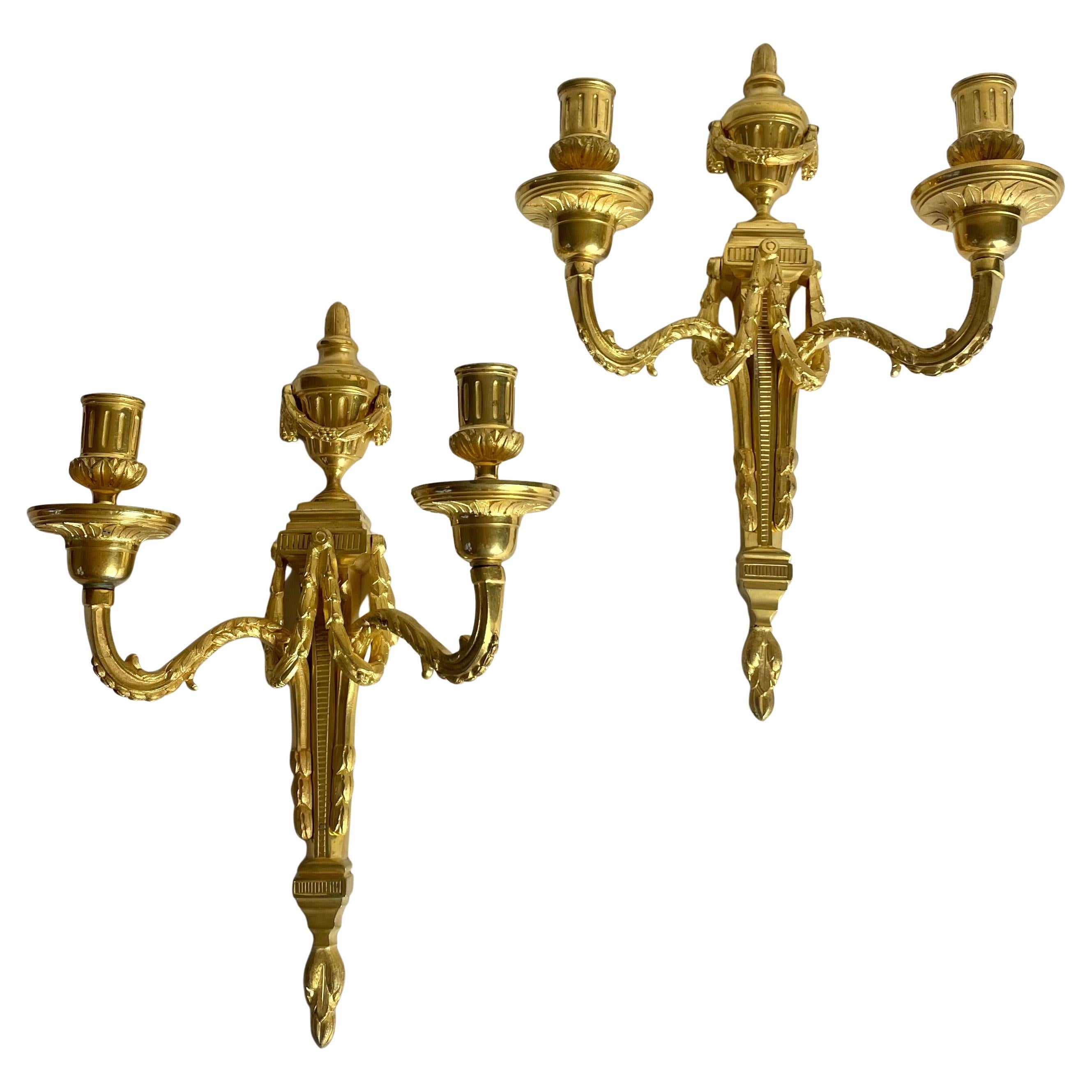 Elegant Pair of Swedish Gustavian Fire-Gilt Bronze Wall Appliques, 1780s For Sale