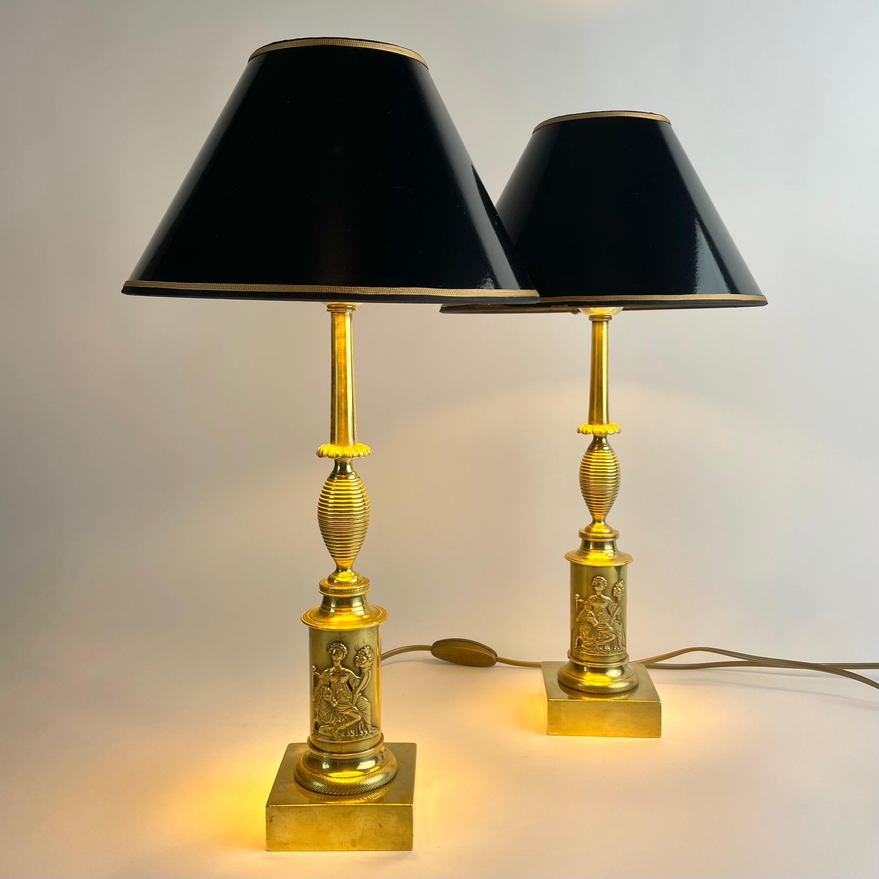 Brass Elegant Pair of Swedish Karl Johan Table Lamps, 1820s For Sale