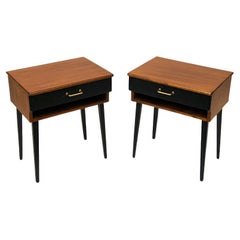 Elegant Pair of Swedish Teak and Brass Night or Side Tables 1960s