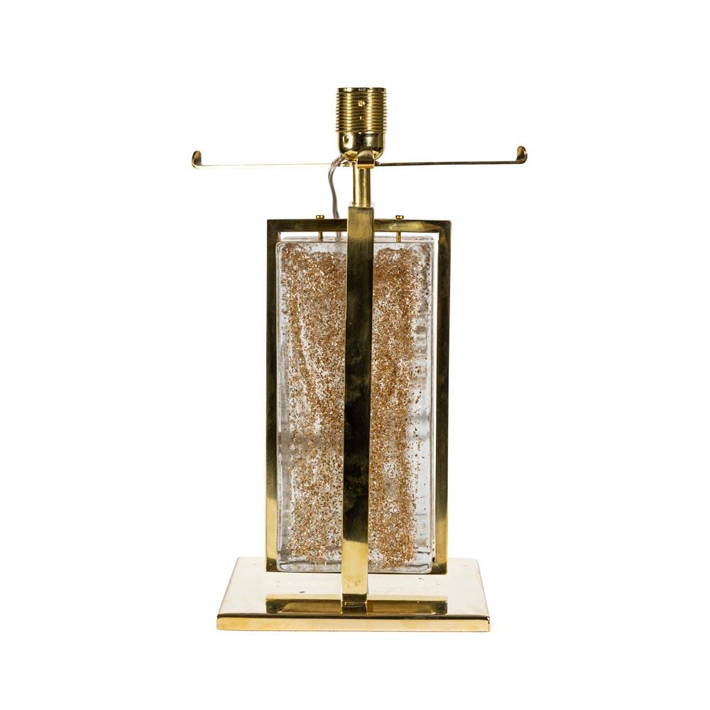 Elegant Pair of Table Lamps Italian Design 2000 Murano Glass Clear Gold, Brass In Excellent Condition For Sale In London, GB