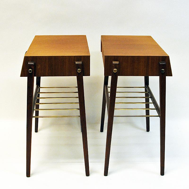 Elegant Pair of Teak and Brass Night and Side Tables, Sweden, 1960s In Good Condition In Stockholm, SE