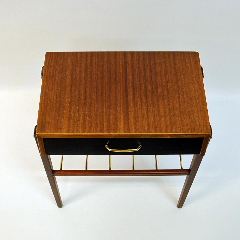 Elegant Pair of Teak and Brass Night and Side Tables, Sweden, 1960s 2