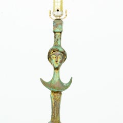 Élégante paire de lampes de bureau Tete de Femme en bronze d'après Giacometti, années 1950