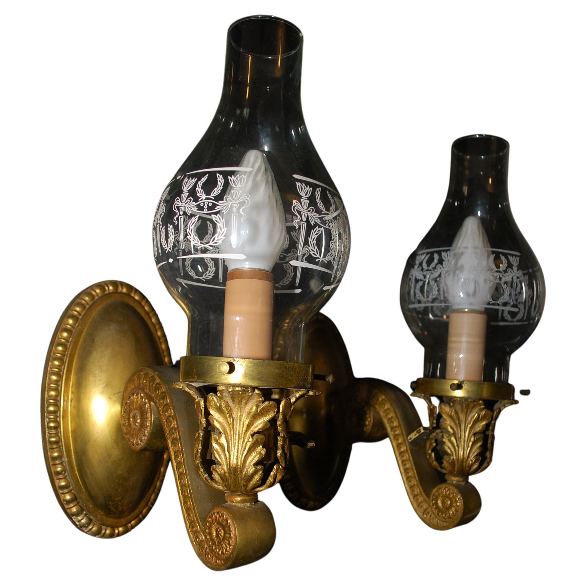 Elegant Pair of Turn of the Century Brass Sconces For Sale