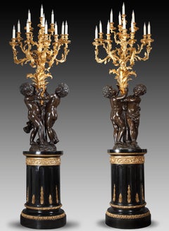 Pair of Bronze Putti Torcheres Attributed to v. Paillard, France, Circa 1870
