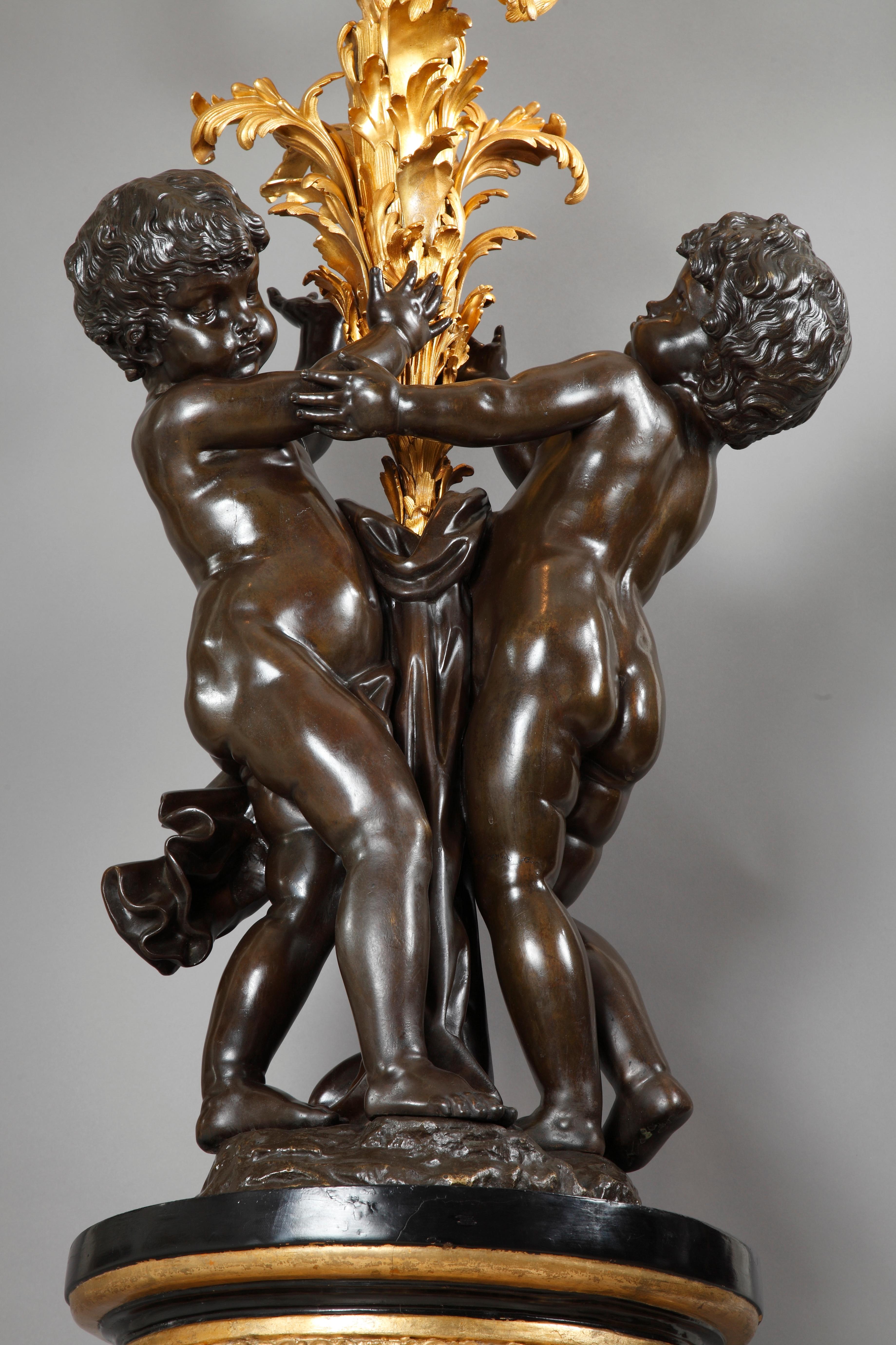 French Pair of Bronze Putti Torcheres Attributed to v. Paillard, France, Circa 1870 For Sale