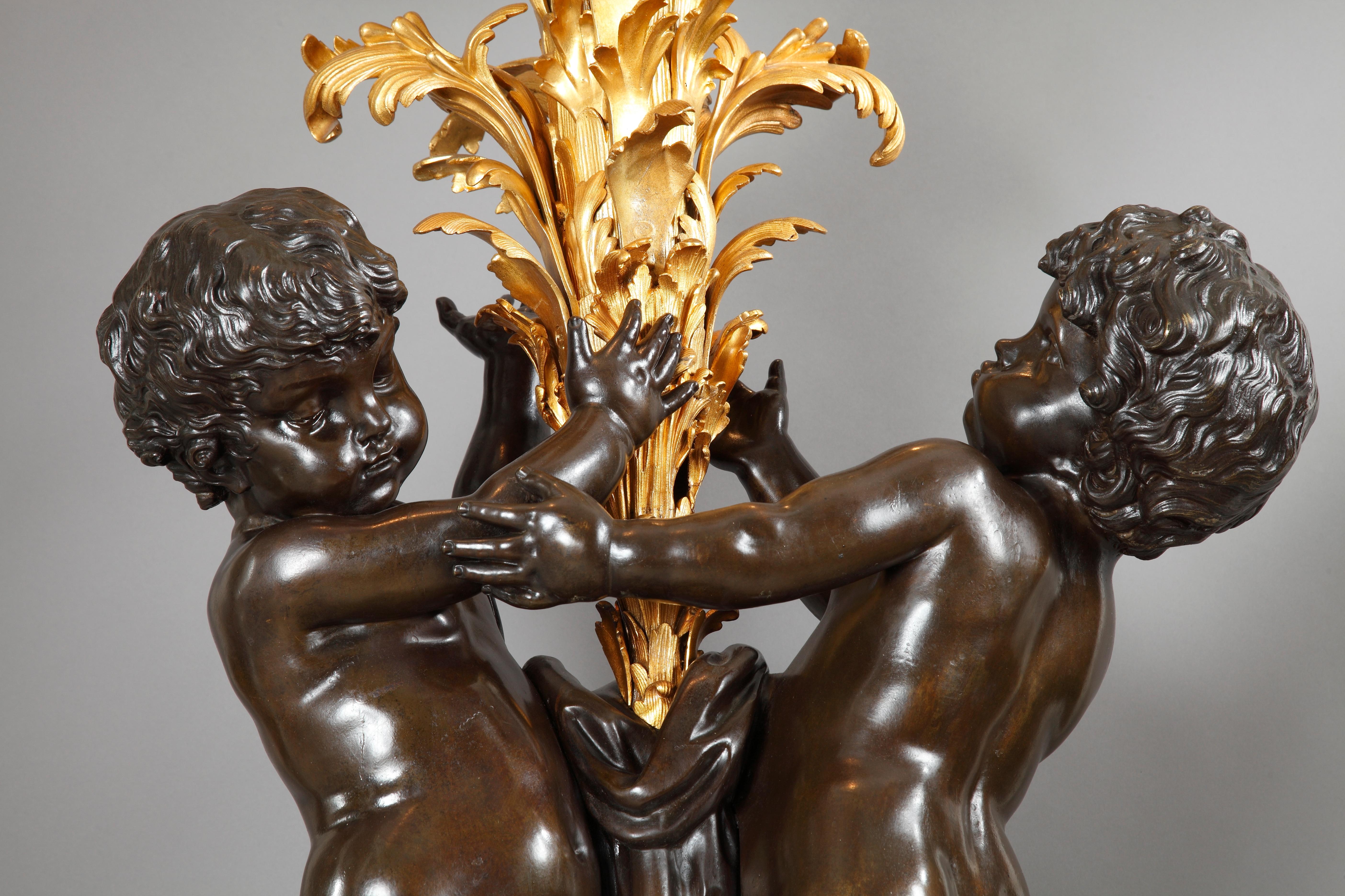 Gilt Pair of Bronze Putti Torcheres Attributed to v. Paillard, France, Circa 1870 For Sale