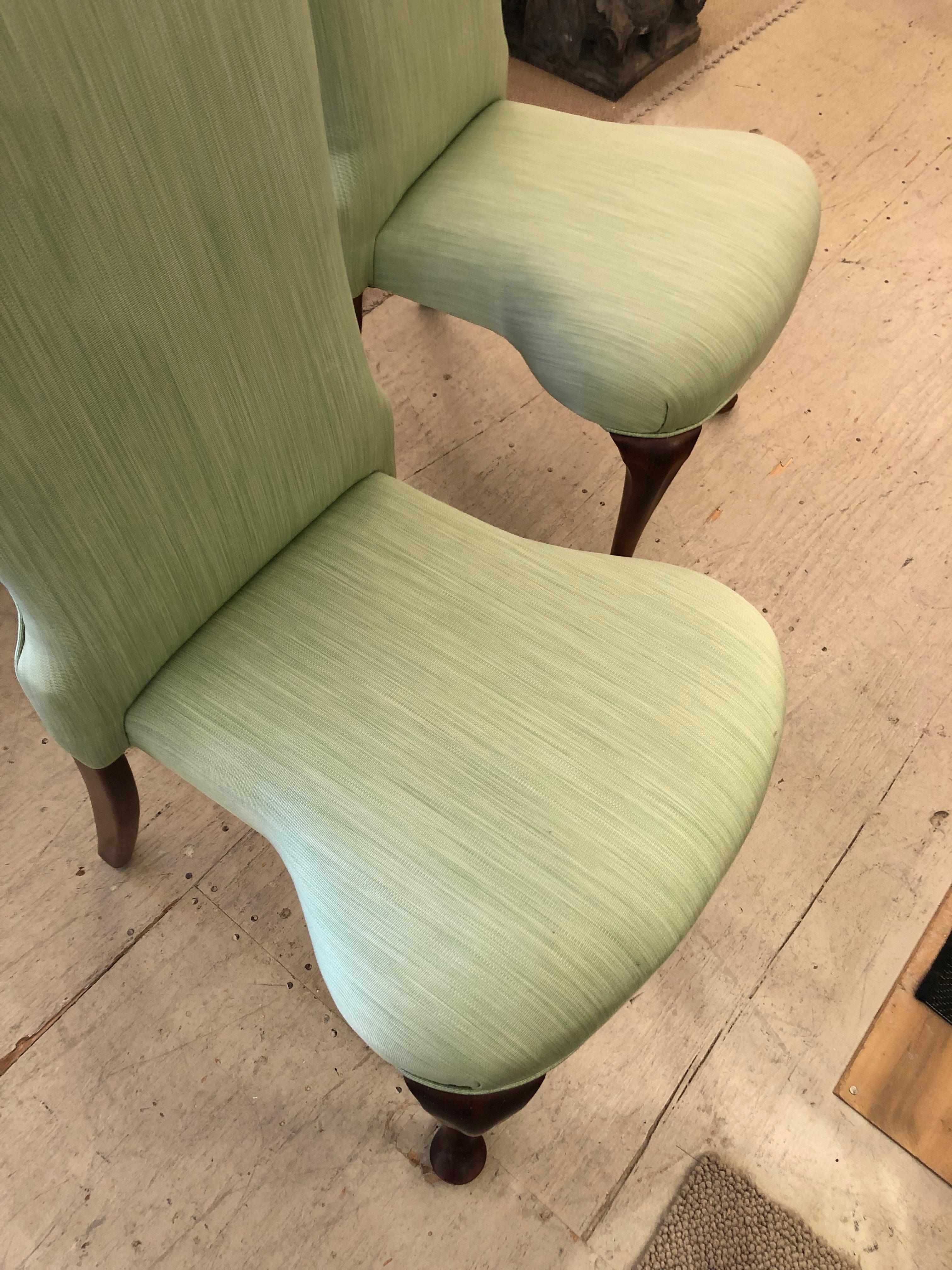 Elegant Pair of Upholstered Queen Anne Style Stackable Side Chairs In Good Condition For Sale In Hopewell, NJ
