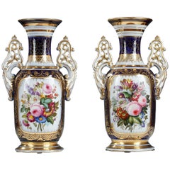 Antique Elegant Pair of Flowery Valentine Porcelain Vases, France, Circa 1860