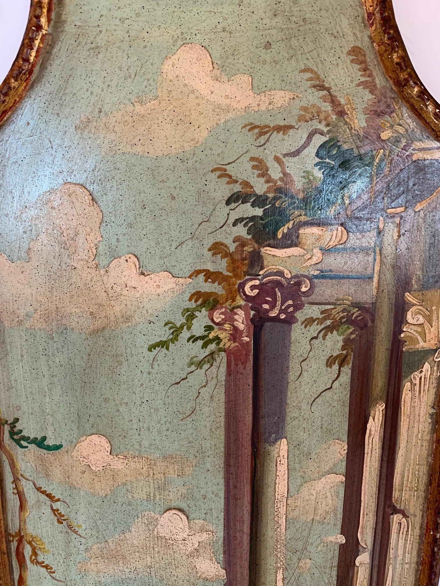 Mid-20th Century Elegant Pair of Venetian Hand Painted Landscape Panels