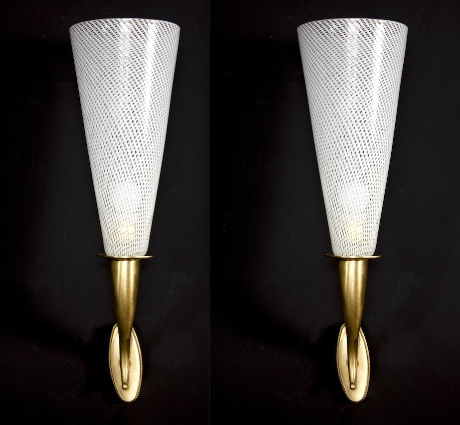Elegant Pair of Venini Reticello Sconces or Wall Lights Carlo Scarpa Style, 1940 For Sale 2