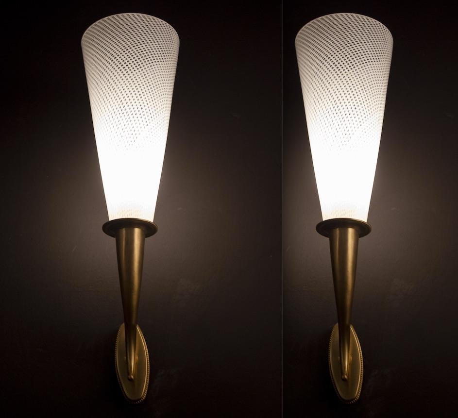 Elegant Pair of Venini Reticello Sconces or Wall Lights Carlo Scarpa Style, 1940 For Sale 4